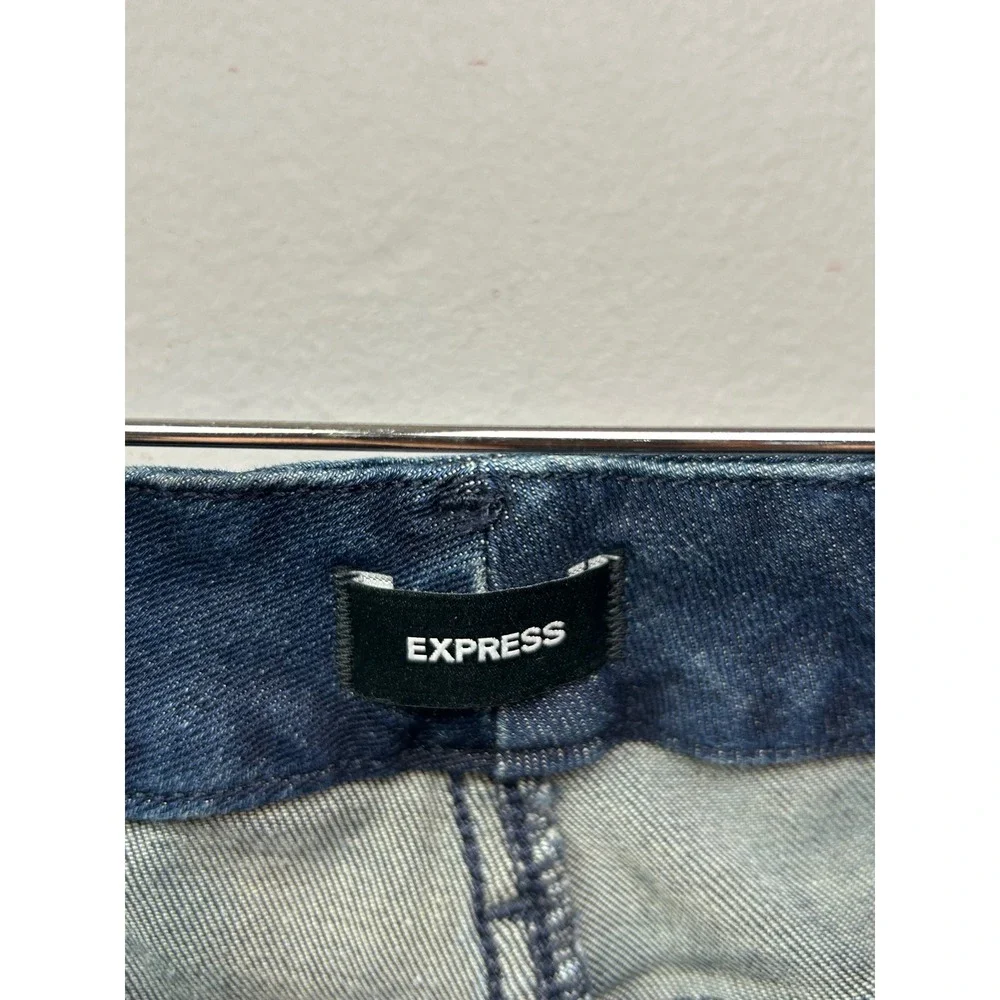 Express Jeans Womens Medium Short '70s Flare Mid Rise Ultra Hyper Stretch Raw - Picture 4 of 9